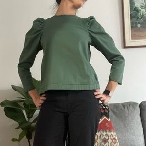 ULLA JOHNSON Green Ruffle Sleeve Blouse Size 0
